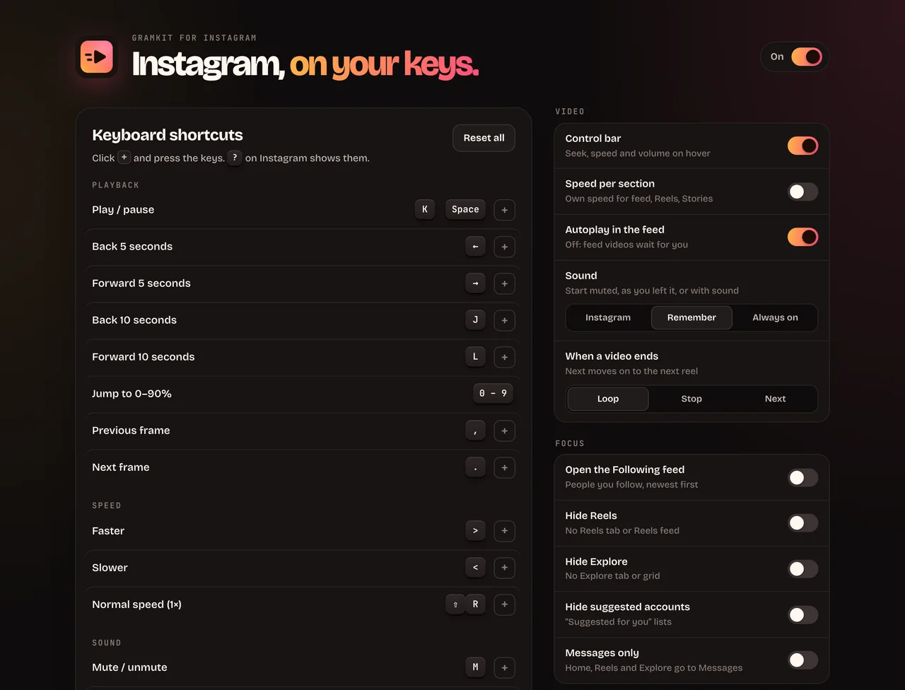 The Gramkit settings page